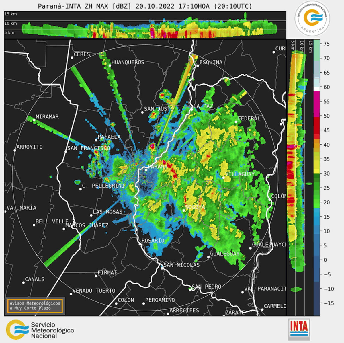 El radar meteorológico permite visualizar precipitaciones que se producen en el centro santafesino.