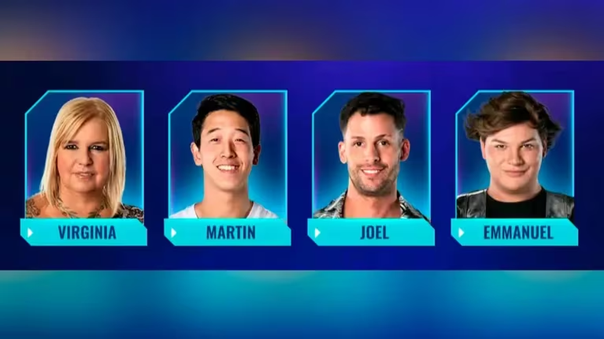 La placa de este lunes en Gran Hermano estuvo conformada por cuatro jugadores: Virginia, Martín, Joel y Emmanuel. La placa de este lunes en Gran Hermano estuvo conformada por cuatro jugadores: Virginia, Martín, Joel y Emmanuel.