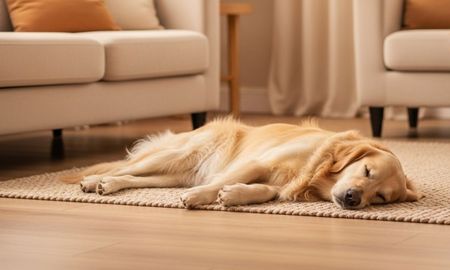 Un perro duerme cómodo en su cama. Un perro duerme cómodo en su cama.