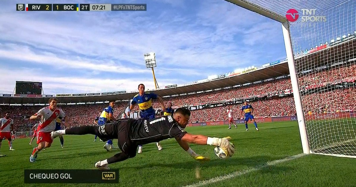 El gol en contra de Cristian Lema que fue anulado en el River-Boca. El gol en contra de Cristian Lema que fue anulado en el River-Boca.