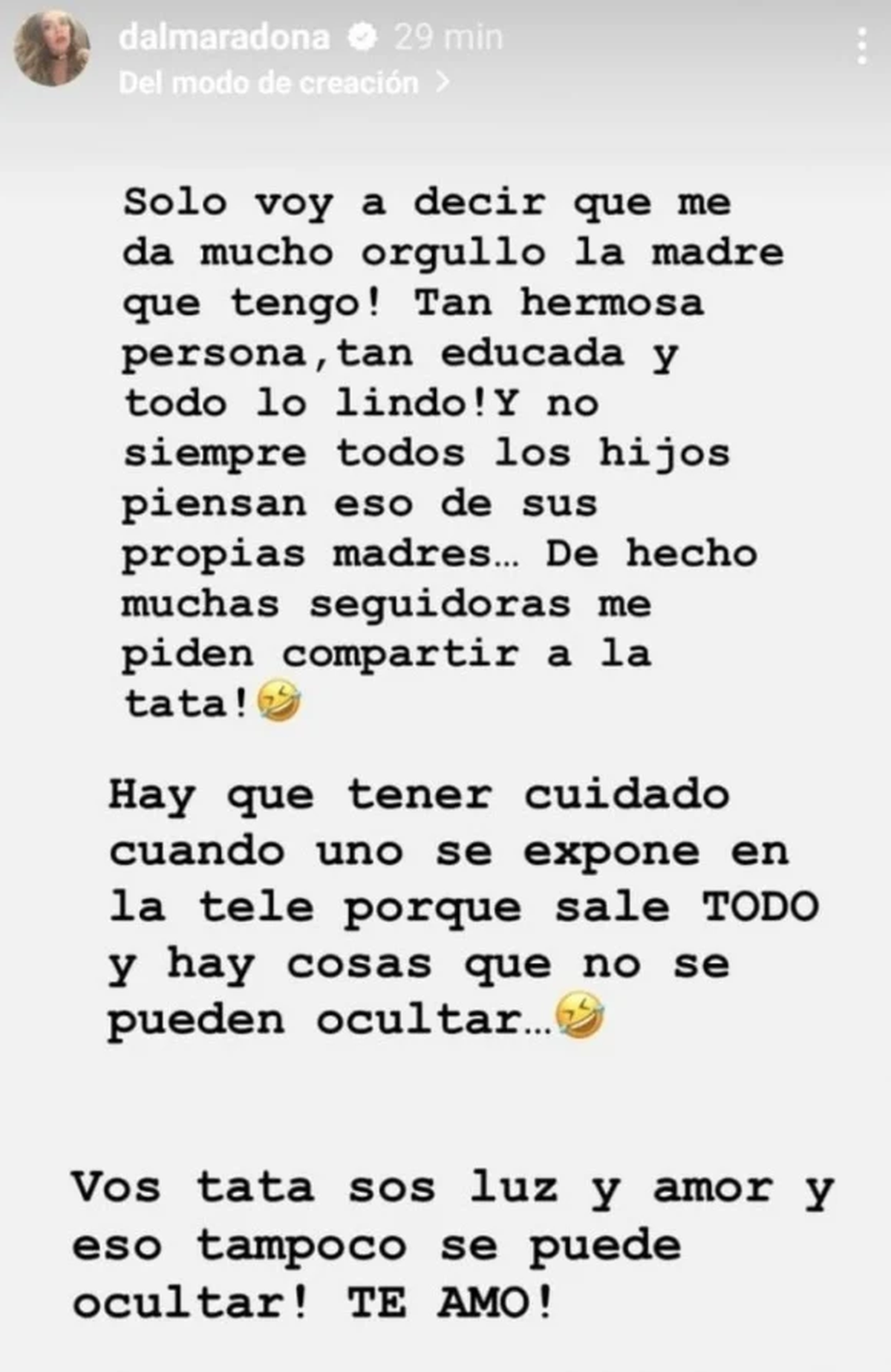 Dalma Maradona defendió a Claudia Villafañe en Instagram.