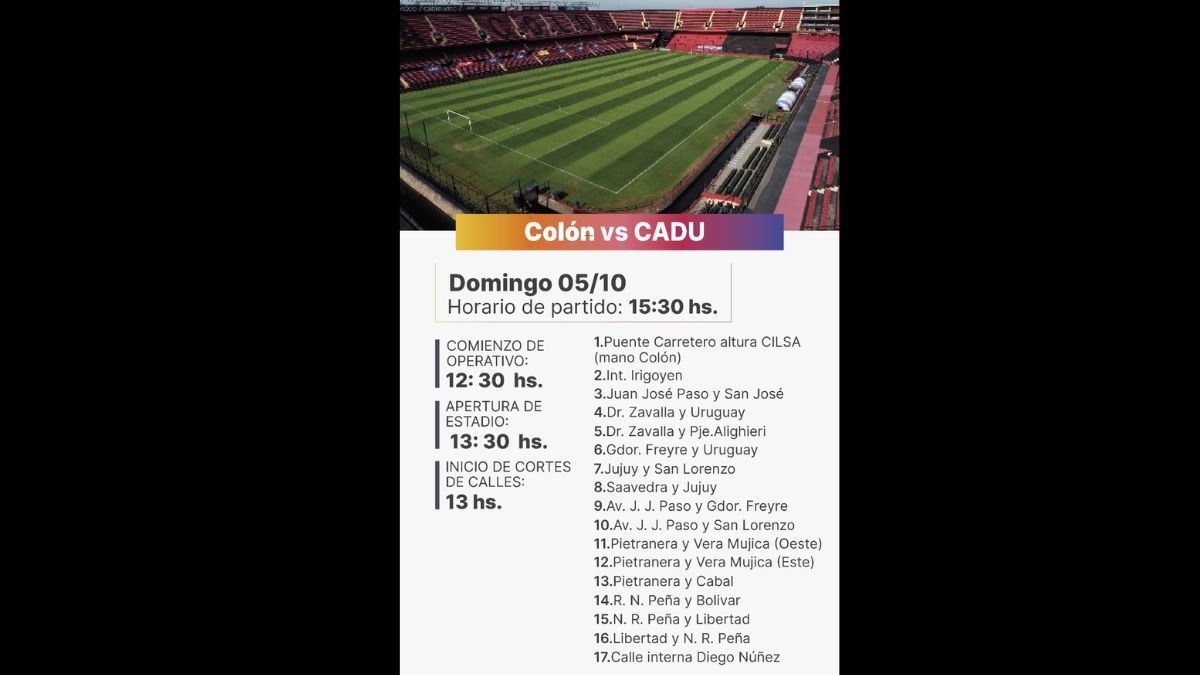 Colón y los cortes y desvíos de calles brindados por el Ministerio de Seguridad. Colón y los cortes y desvíos de calles brindados por el Ministerio de Seguridad.