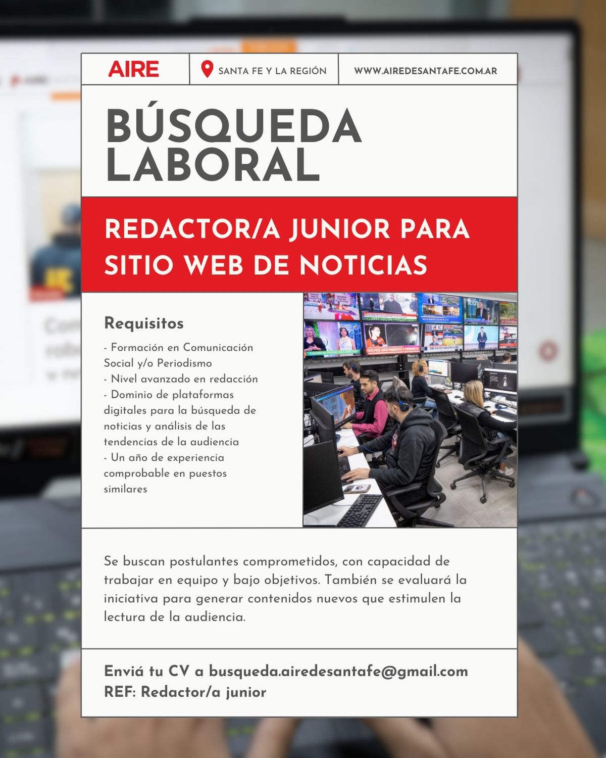 AIRE lanza una búsqueda laboral para incorporar redactores y editores con formación periodística