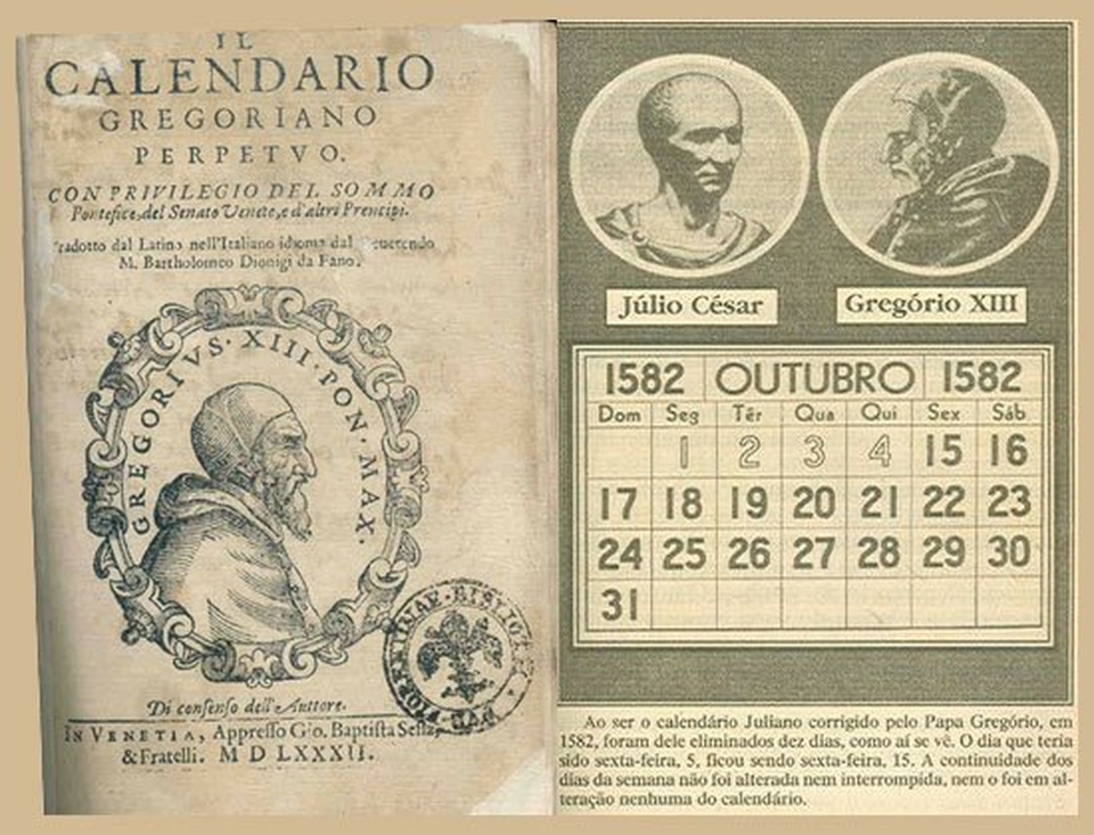 El calendario gregoriano de 1582, con once días menos. El calendario gregoriano de 1582, con once días menos.