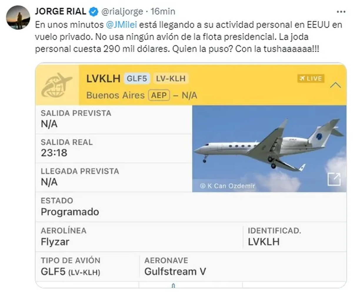 Jorge Rial fue uno de los primeros en denunciar el alto costo del viaje de Milei. Jorge Rial fue uno de los primeros en denunciar el alto costo del viaje de Milei.