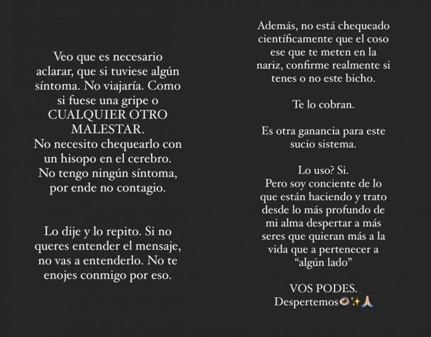 La angustia de Ivana Nadal por un PCR/Foto: Instagram