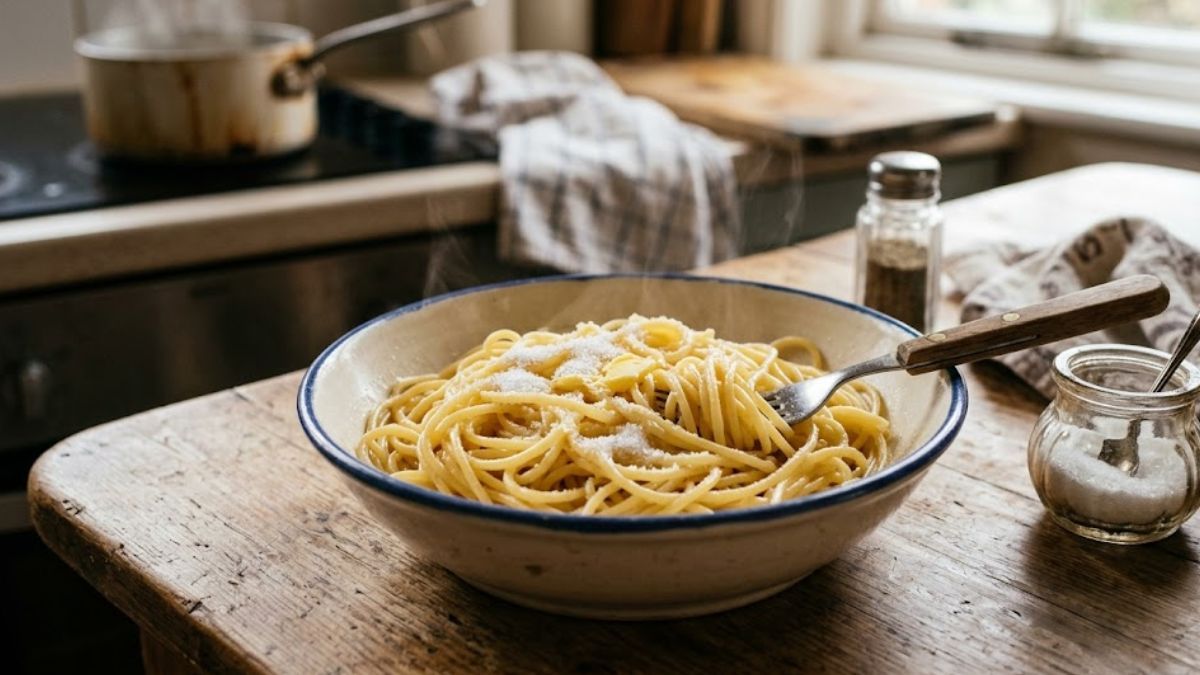 Fideos con manteca y azúcar. Fideos con manteca y azúcar.