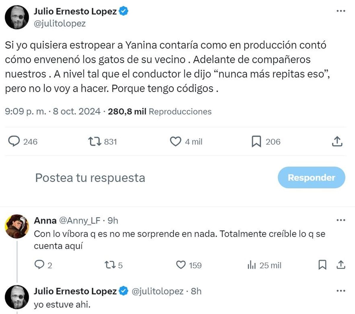 Julio López aseguró que Yanina Latorre mató dos gatos. Julio López aseguró que Yanina Latorre mató dos gatos.