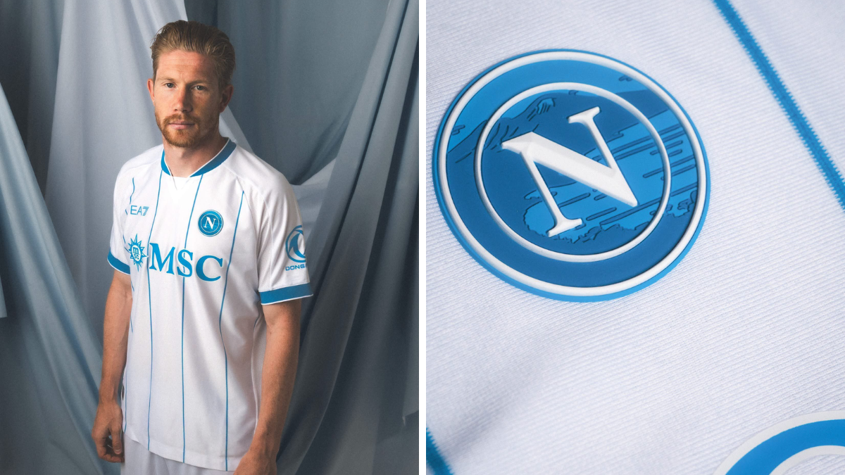 Kevin De Bruyne posó con la nueva camiseta del Napoli, que homenajea a Argentina y a Maradona.