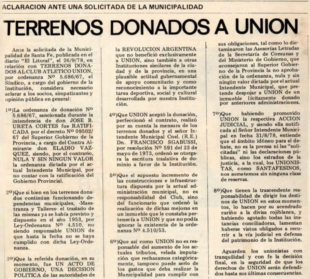 El primer reclamo de Unión al municipio de Santa Fe.