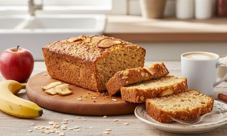 Budín de manzana y banana sin harina. Budín de manzana y banana sin harina.