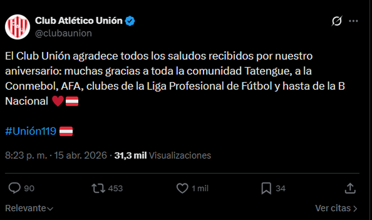 Unión agradeció Unión agradeció