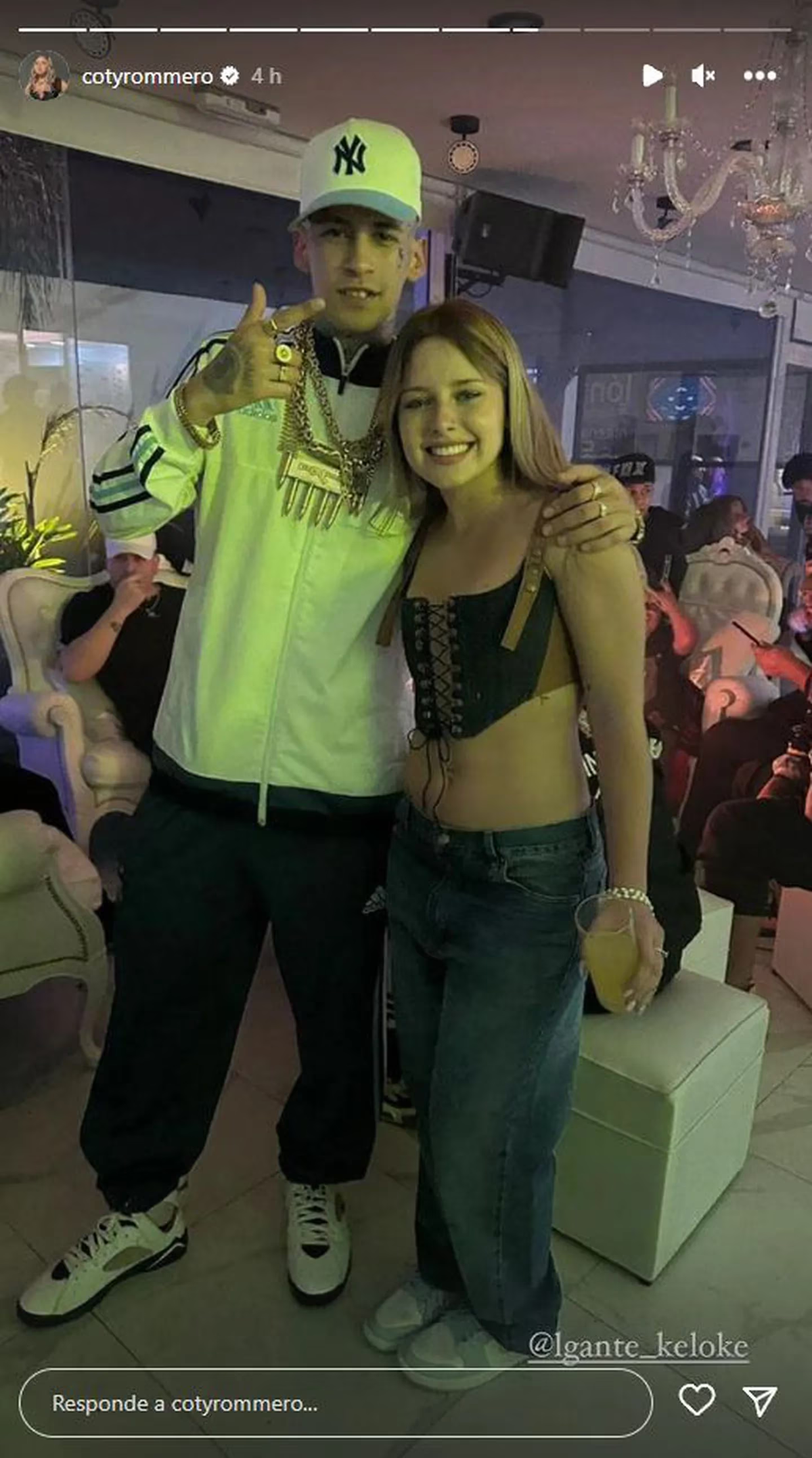 Coti Romero y L-Gante coincidieron en una fiesta y se mostraron muy junto tras publicar una foto.