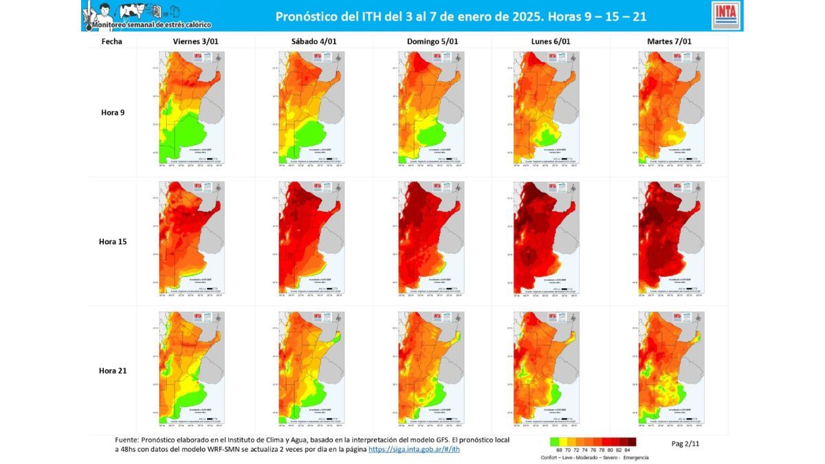 Cinco días difíciles por delante, con altos niveles de ITH. Fuente: INTA Cinco días difíciles por delante, con altos niveles de ITH. Fuente: INTA