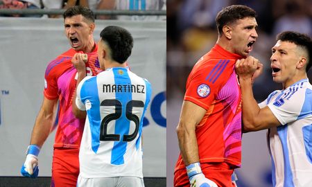 Dibu Martínez y Lisandro Martínez en el festejo tras el penal. Dibu Martínez y Lisandro Martínez en el festejo tras el penal.
