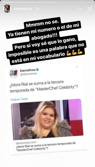 More Rial se tiene fe como campeona de MasterChef.