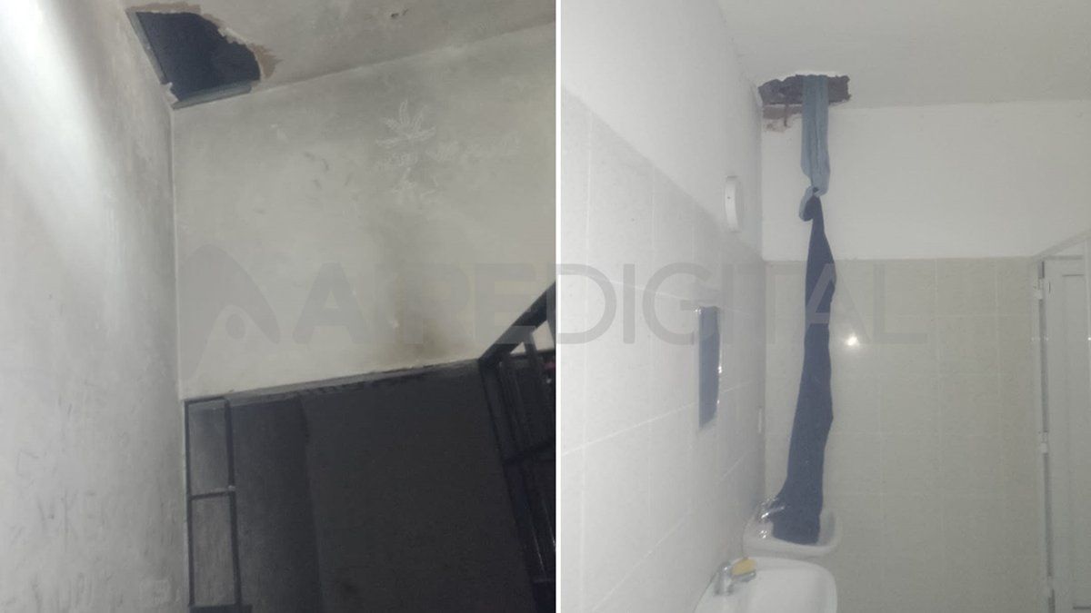 Los delincuentes hicieron dos agujeros en el cielorraso de la comisaría para unir la celda con el baño y escapar.