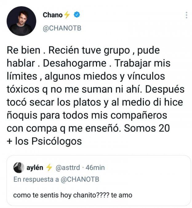 Chano relató cómo se siente hoy en rehabilitación.