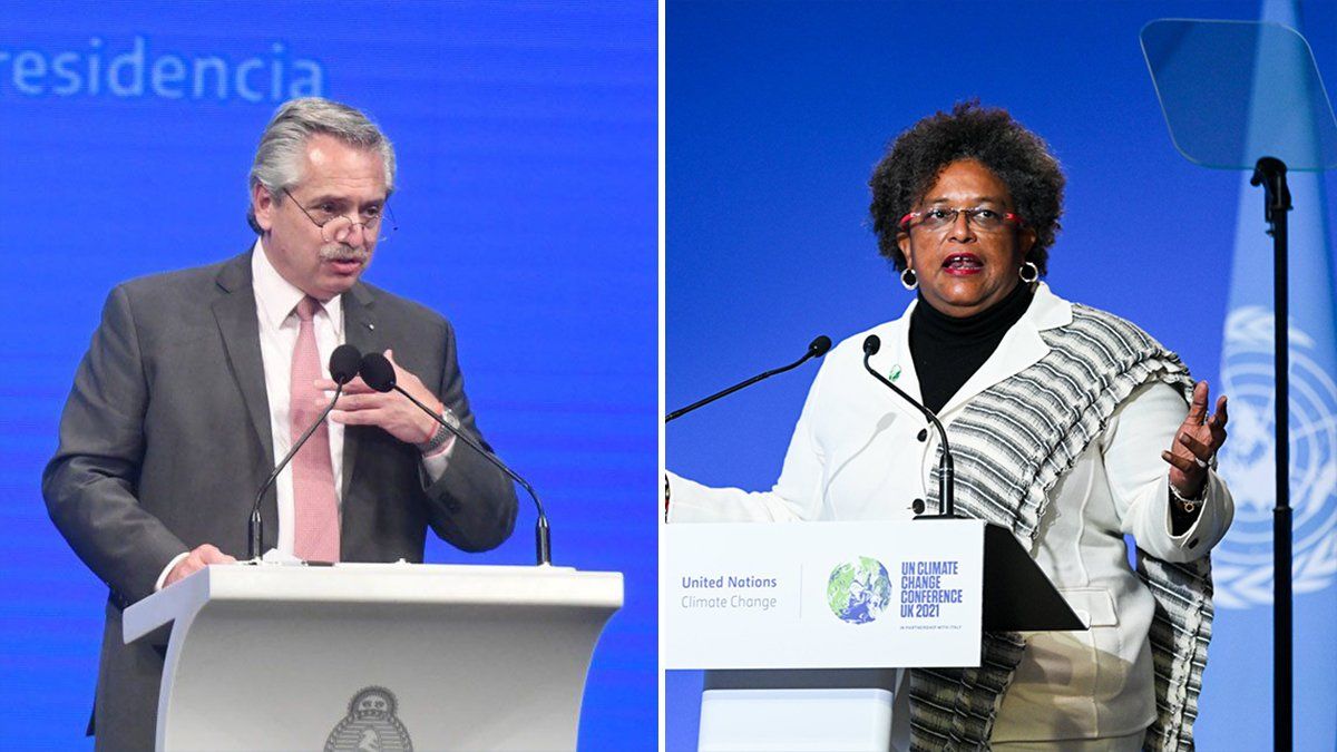 Alberto Fernández se reunmió este martes en Barbados con la primera ministra Mia Mottley.