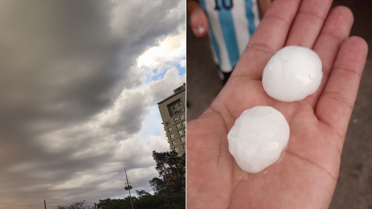 Alerta por tormentas en Santa Fe y la región. El cielo de la tarde en avenida J.J. Paso y el granizo seco caído en Sauce Viejo.