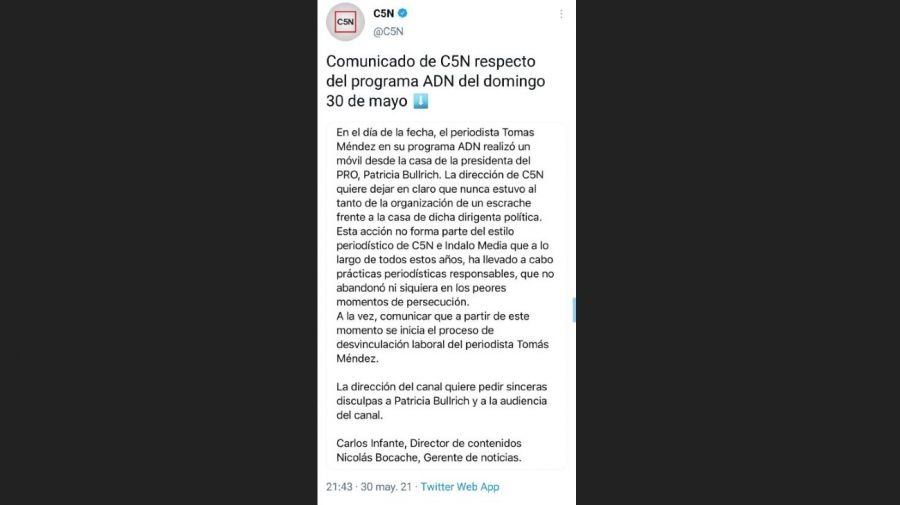 El descargo del canal en redes. 