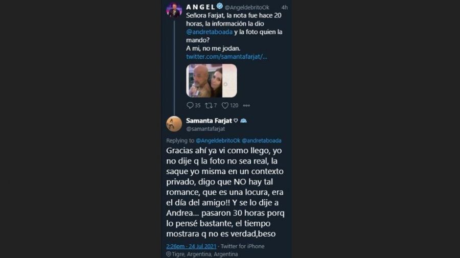 Samanta Farjat negó los rumores de romance. 