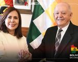 La canciller Karen Longaric con el nuevo embajador en EEUU, Walter Oscar Serrate Cuellar.