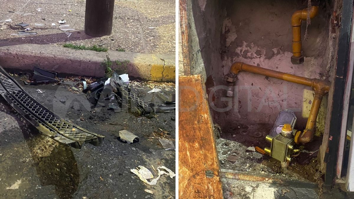 Los restos de los autos siniestrados y la cabina de gas con el regulador destruido por el impacto. Los restos de los autos siniestrados y la cabina de gas con el regulador destruido por el impacto.