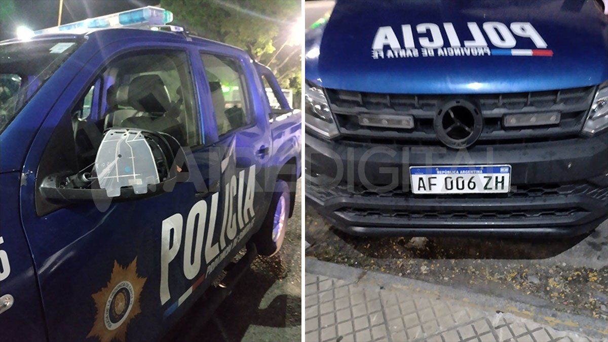 El móvil de la policía quedó muy dañado.