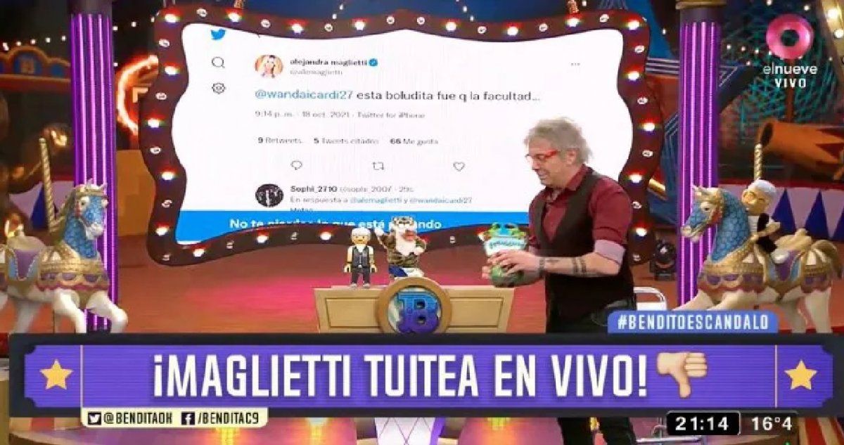 Maglietti fue a la facultad pero tuvo que repetir un tuit de 6 palabras contra Wanda