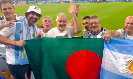 Hinchas de Argentina y de Bangladesh, juntos en Qatar. Hinchas de Argentina y de Bangladesh, juntos en Qatar.