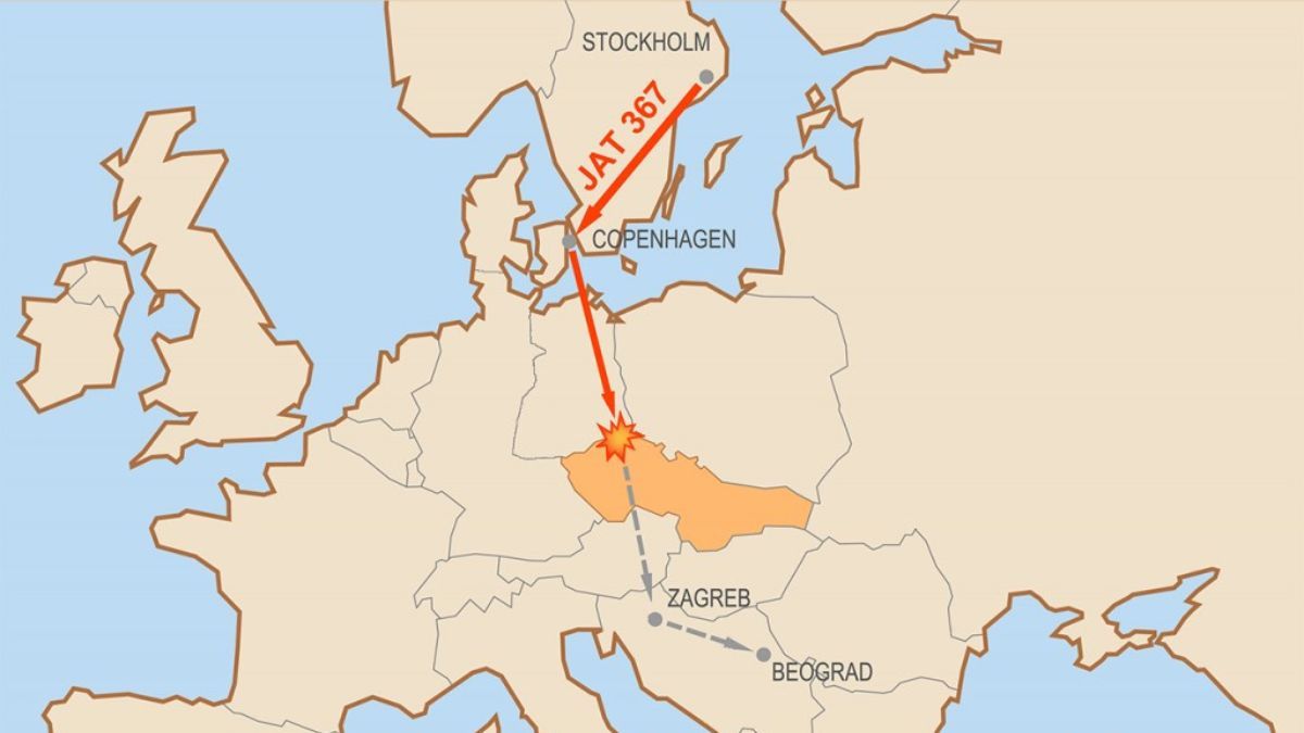 El vuelo 367 se inició en Estocolmo, aterrizó en Copenhague a las 14.30 y, a las 15.15, el DC-9 de JAT despegó con destino a Zagreb, que sería la última escala antes de completar su ruta en Belgrado. Alcanzado el nivel de vuelo 330 (33.000 pies, o 10.032 metros), la bomba explotó a las 16.01, partió a la aeronave en dos y esta cayó en una región boscosa en las afueras de Srbská Kamenice, unos 90 kilómetros al norte de Praga.