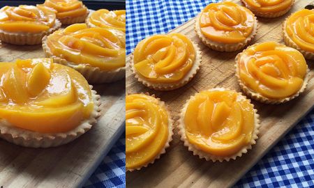 Tarta de duraznos con crema pastelera de frutas. Tarta de duraznos con crema pastelera de frutas.