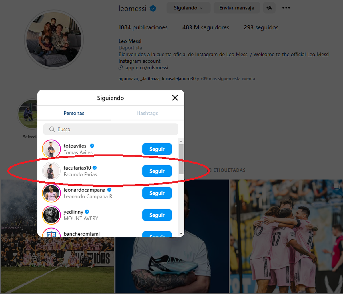 Lionel Messi comenzó a seguir a Facundo Farías en Instagram. Lionel Messi comenzó a seguir a Facundo Farías en Instagram.