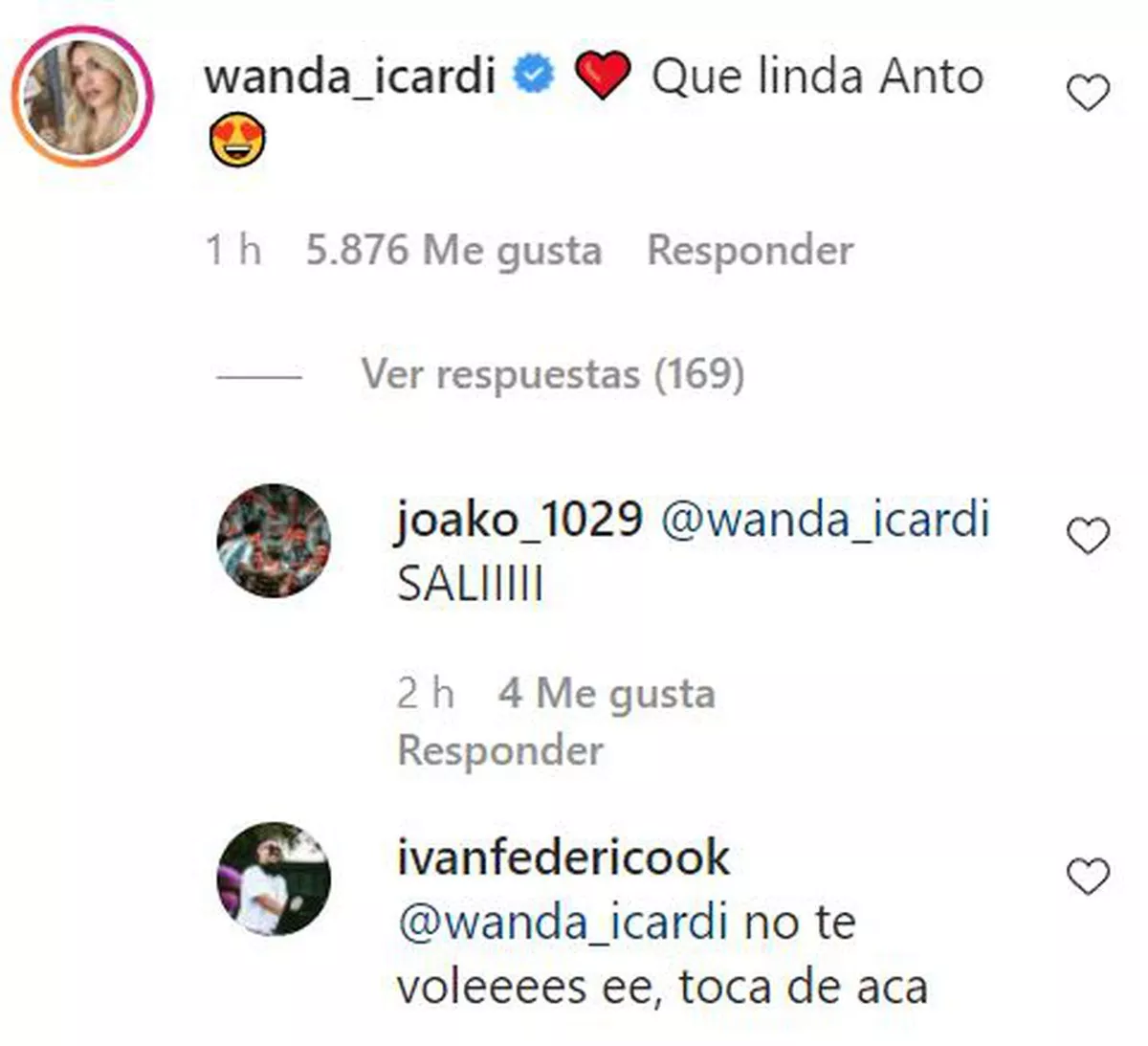El comentario de Wanda Nara en la foto de Antonela que gener&oacute; revuelo en redes.&nbsp;
