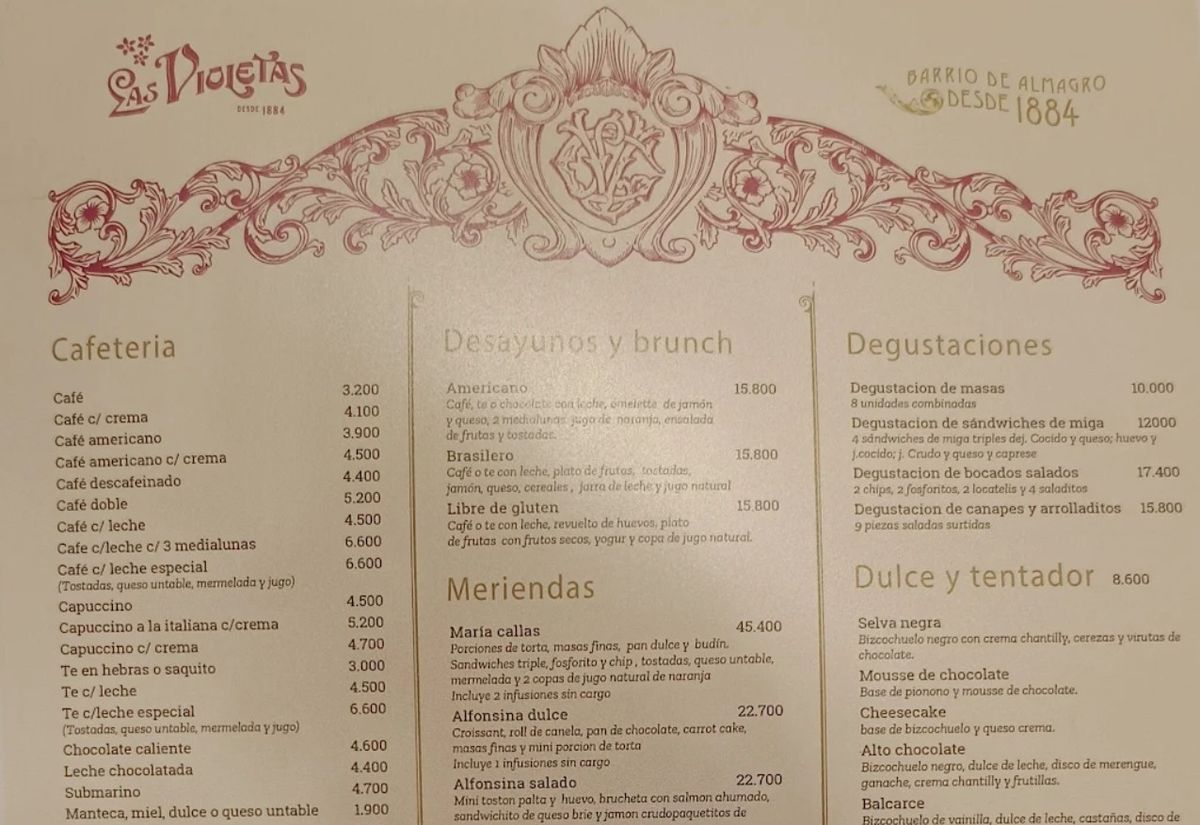 El menú de Las Violetas. El menú de Las Violetas.