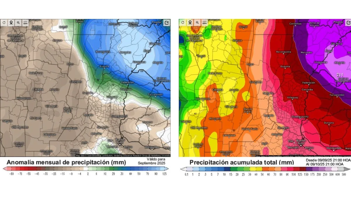 Lucero precisó que durante septiembre las lluvias más importantes serán en Corrientes, Misiones y el noreste de la provincia de Santa Fe, mientras que en la zona centro y sur de la provincia no se habría tantas precipitaciones.