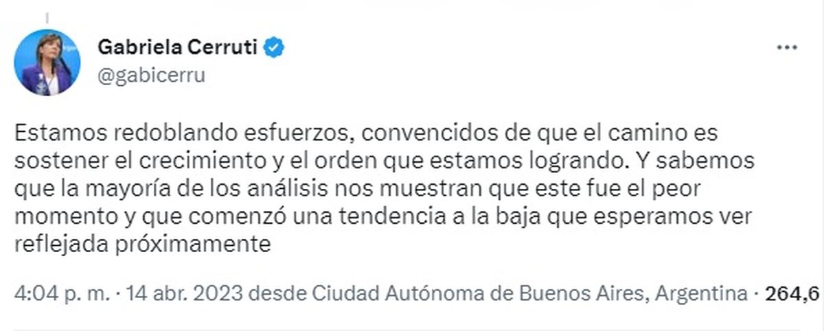 El tuit de Cerruti tras conocerse la inflación de marzo.