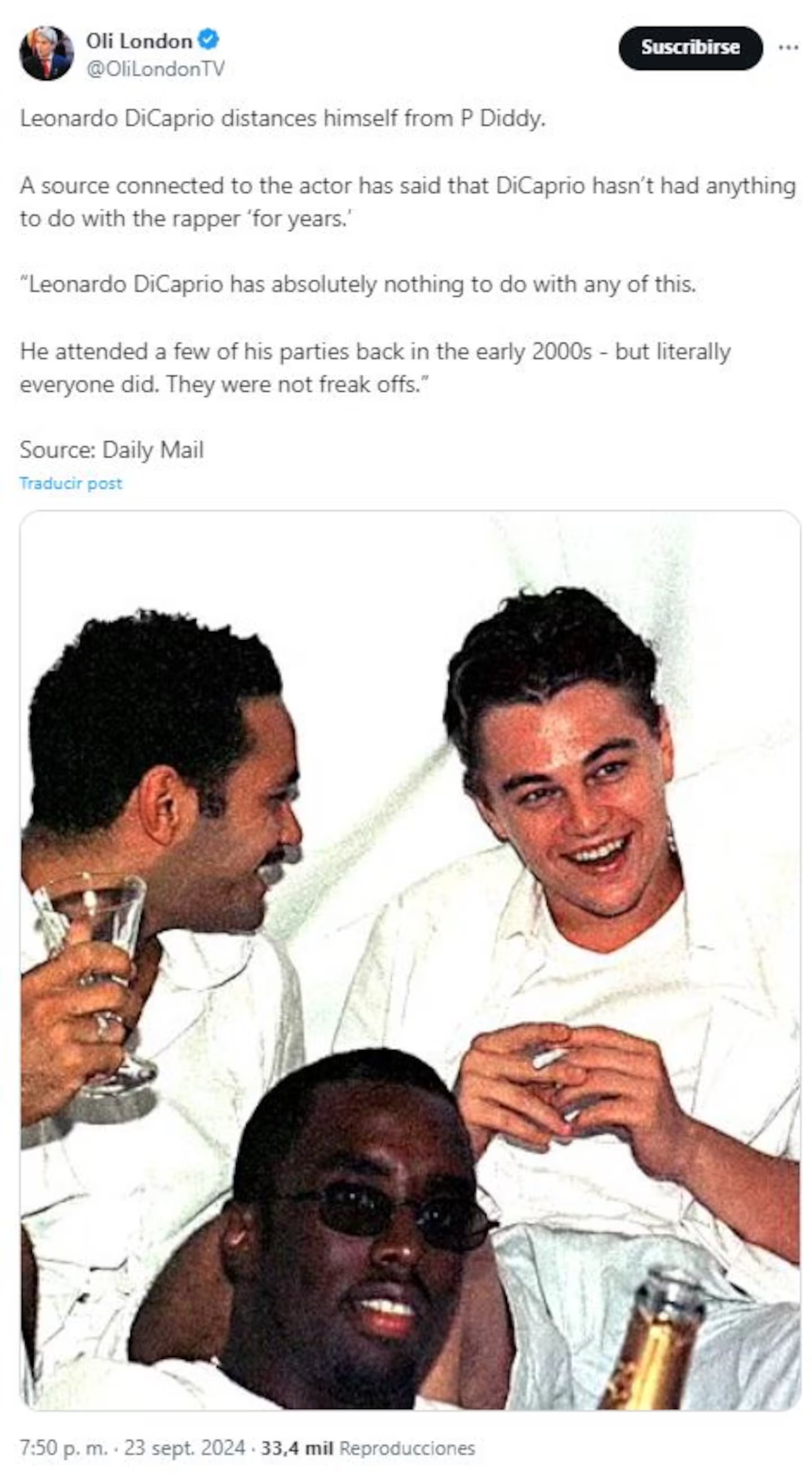 Leonardo DiCaprio era uno de los principales invitados a las fiestas de Diddy. (Foto: X/OliLondonTV) Leonardo DiCaprio era uno de los principales invitados a las fiestas de Diddy. (Foto: X/OliLondonTV)