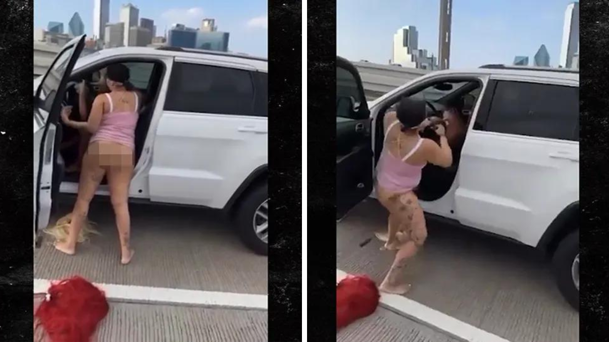 Una mujer semidesnuda fue filmada colgando de un auto en plena autopista