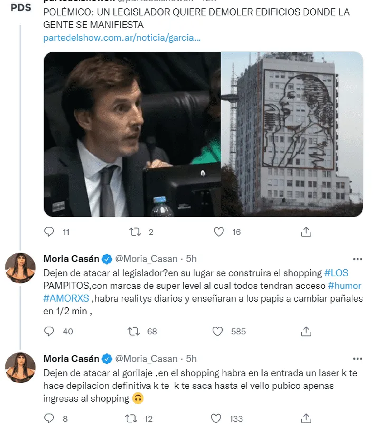 Moria Casán le dedicó un tuit a Roberto García Moritán, el marido de Pampita.