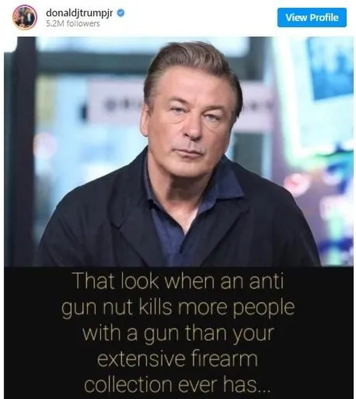 Alec Baldwin, blanco de burlas de Donald Trum Jr. ( Instagram). &nbsp;