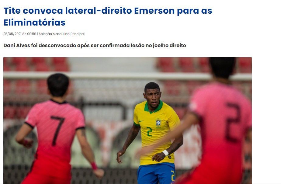 El comunicado de la selección de Brasil sobre la convocatoria de Emerson en lugar de Dani Alves.