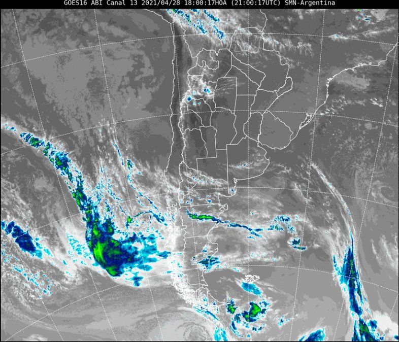 Imagen satelital del tiempo a las 18 horas del miércoles.