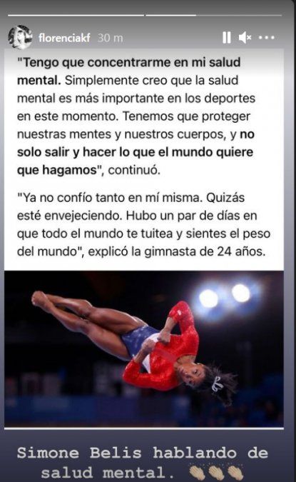 Florencia Kirchner felicitó a Simone Biles