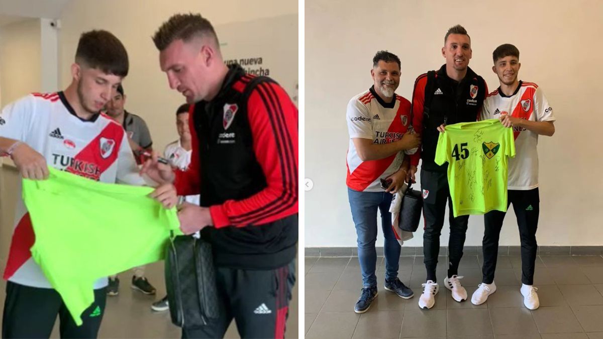 Franco Armani le firmó a Ian la remera de su club de fútbol de Gualeguaychú.