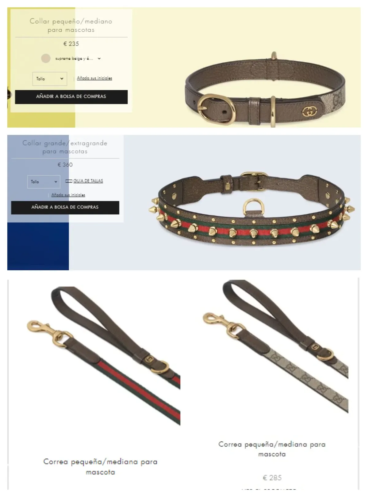 Correas y collares Gucci.