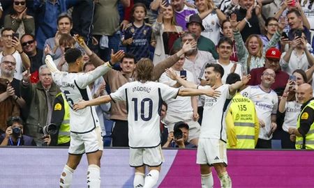 Brahim Díaz celebra su gol junto a Jude Bellingham y Luka Modric. Foto: NA/Reuters Brahim Díaz celebra su gol junto a Jude Bellingham y Luka Modric. Foto: NA/Reuters