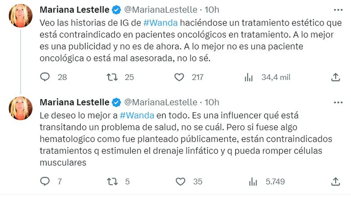 La doctora Mariana Lestelle puso en duda la salud de Wanda Nara. La doctora Mariana Lestelle puso en duda la salud de Wanda Nara.