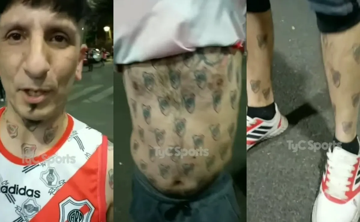 Un hincha de River se tatuó 257 escudos en todo el cuerpo.